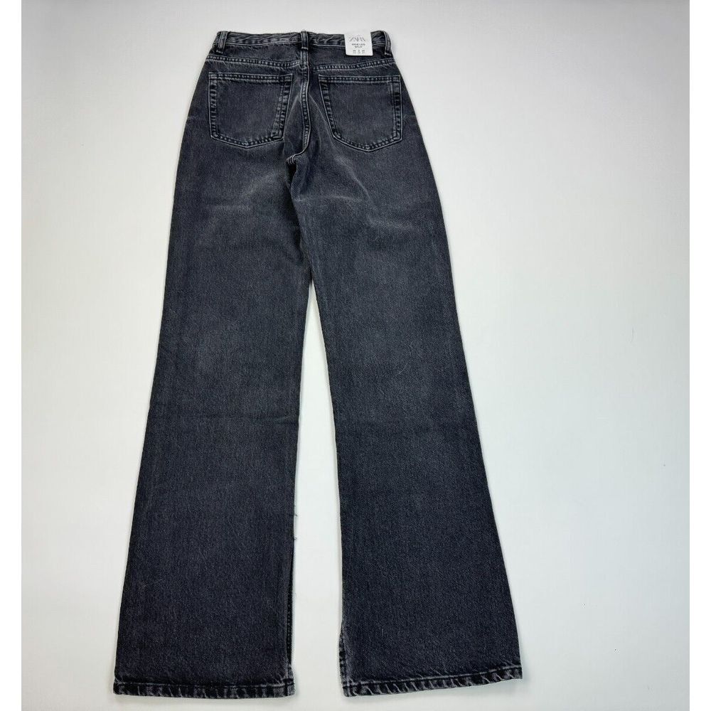 Zara High rise Wide leg Split Full length Jeans Women US 2 NWT Cotton Pockets - Picture 2 of 11